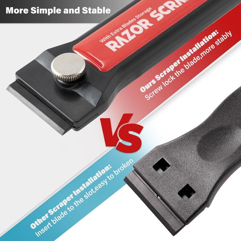 Gomake Plastic Razor Blade Scraper Tool with Blade Container 2PCS Razor Scraper with Extra 100PCS Plastic Blades for Adhesive Labels and Decals Sticker Removal on Car Window Glass Floor (W80) - Image 4